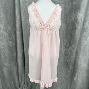 VTG Lightweight Pink Babydoll Sheer Cotton Blend Nightgown Eyelet Lace Nightie